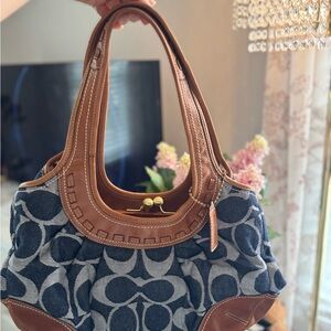 Vintage Coach Denim Ergo Kiss Lock Shoulder Bag